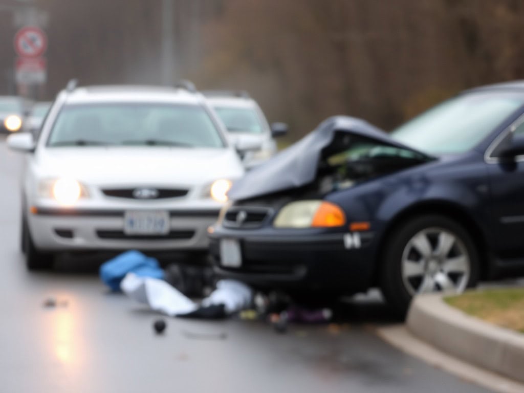 Two cars were involved in a front-end collision on a slick Michigan road, with debris strewn across the wet pavement. If you need legal help or a lawyer for this car accident, it's crucial to act swiftly.