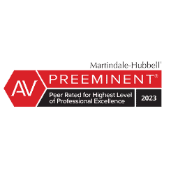 A badge proudly displaying "Martindale-Hubbell AV Preeminent 2023" signifies a peer-rated pinnacle of professional excellence.