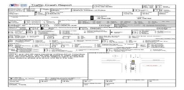 A comprehensive Michigan crash report form detailing a vehicle incident, featuring sections for location, involved parties, and a diagram of the auto accident.
