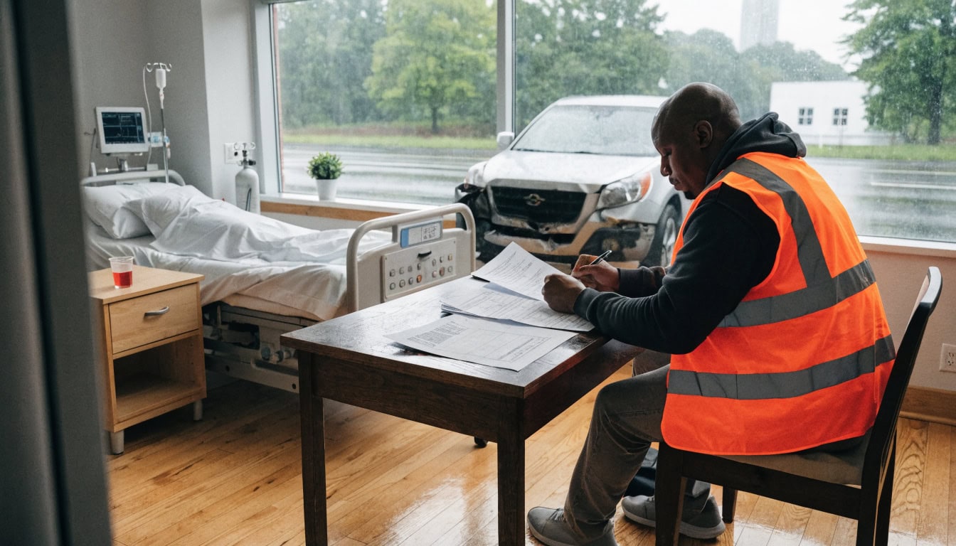 Michigan driver reviewing no-fault insurance policy and personal injury protection benefits