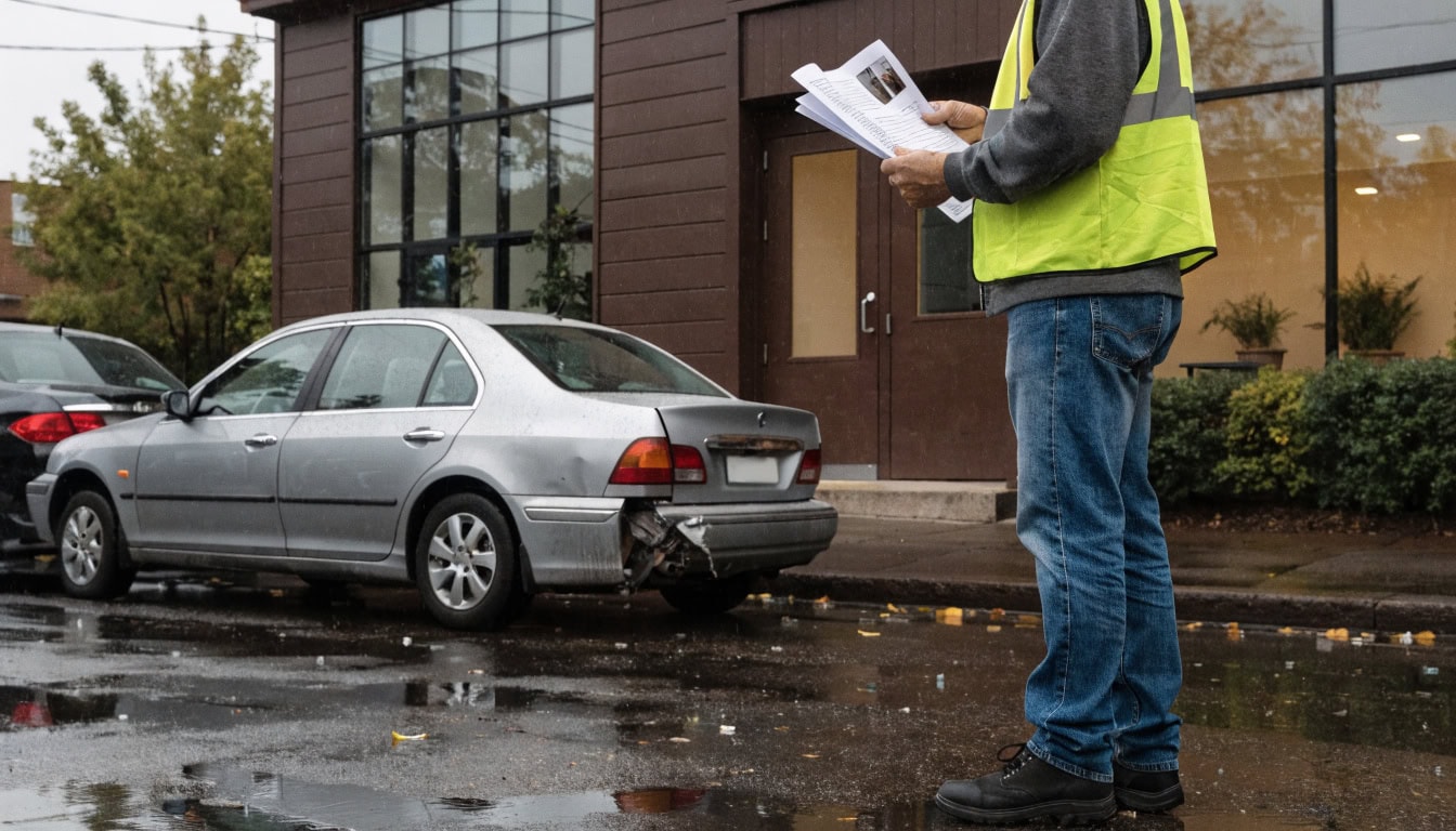 Insurance adjuster reviewing car accident claim with tactics to minimize payout